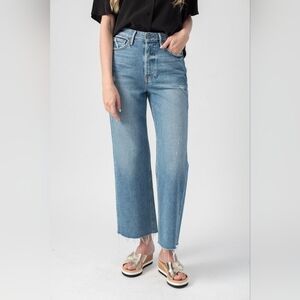 GRLFRND Bobbi Straight Jeans Size 25 Raw Hem Gonna Fly Now Blue EUC